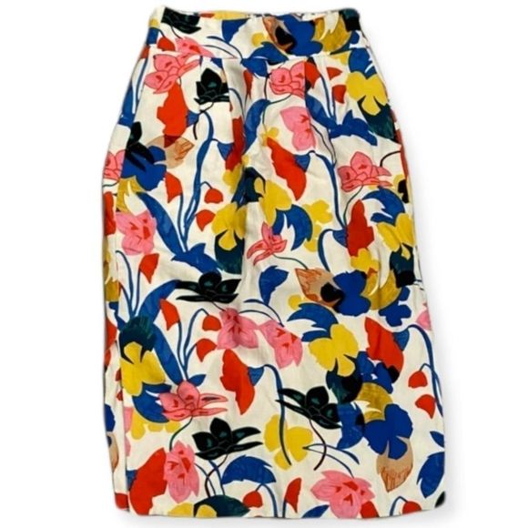 J. CREW White, Red, Blue, Yellow Pintucked in Morning Floral Skirt Size 0 - Picture 3 of 8